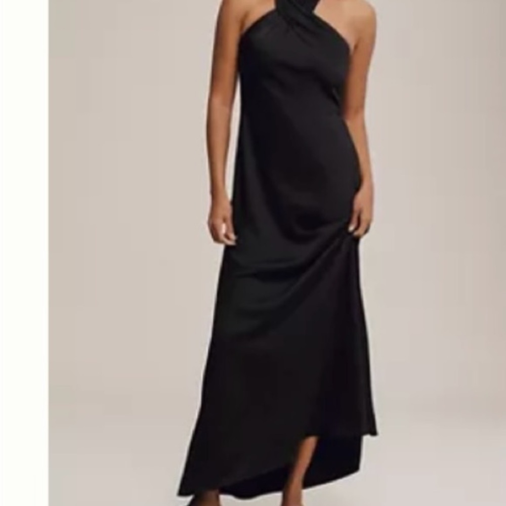 BHLDN Ruby Twist Halter Satin Gown Black
